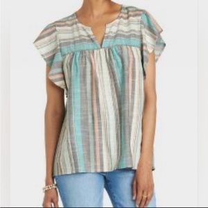 EUC Knox Rose Multicolor Flutter Short Sleeve Top in Large